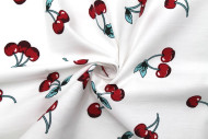 Tissu Popeline Coton Imprimé Cerise Blanc -Au Mètre