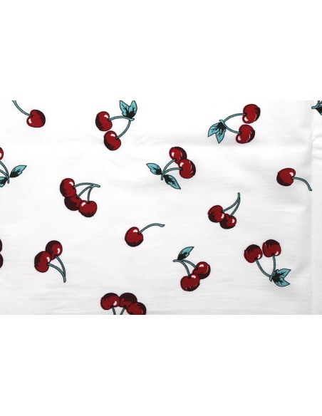 Tissu Popeline Coton Imprimé Cerise Blanc -Au Mètre