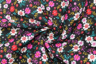 Tissu Popeline Coton Imprimé Fleur Flora Noir/Violet -Au Mètre