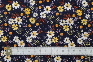 Tissu Popeline Coton Imprimé Fleur Flora Marine/Jaune -Au Mètre 2