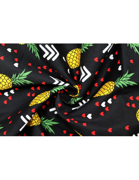 Tissu Popeline Coton Imprimé Anacoeur Noir -Au Mètre