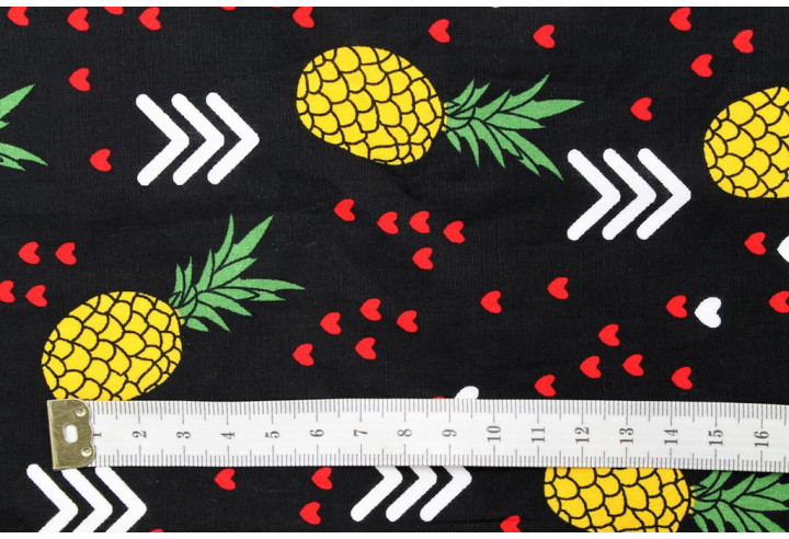 Tissu Popeline Coton Imprimé Anacoeur Noir -Au Mètre