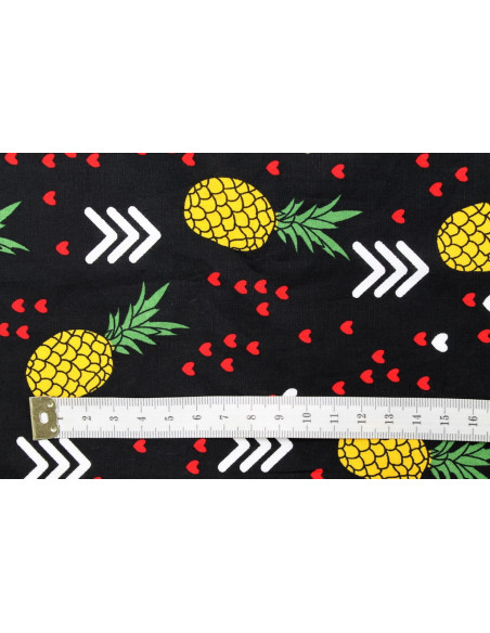 Tissu Popeline Coton Imprimé Anacoeur Noir -Au Mètre
