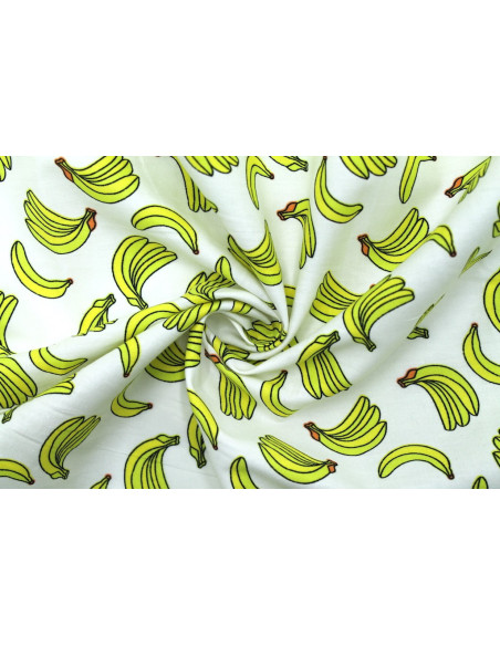 Tissu Popeline Coton Imprimé Grappe de bananes Ecru -Au Mètre