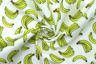 Tissu Popeline Coton Imprimé Grappe de bananes Ecru -Au Mètre