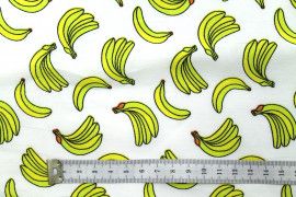 Tissu Popeline Coton Imprimé Grappe de bananes Ecru -Au Mètre