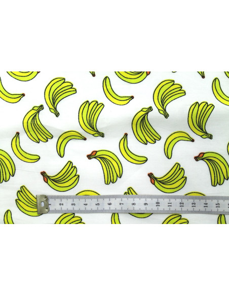 Tissu Popeline Coton Imprimé Grappe de bananes Ecru -Au Mètre