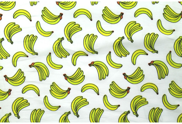 Tissu Popeline Coton Imprimé Grappe de bananes Ecru -Au Mètre