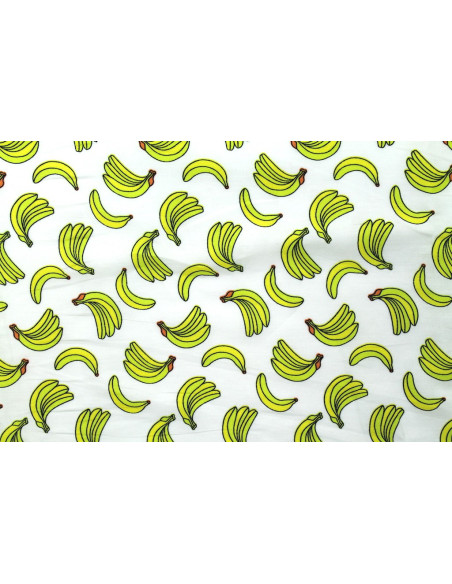 Tissu Popeline Coton Imprimé Grappe de bananes Ecru -Au Mètre