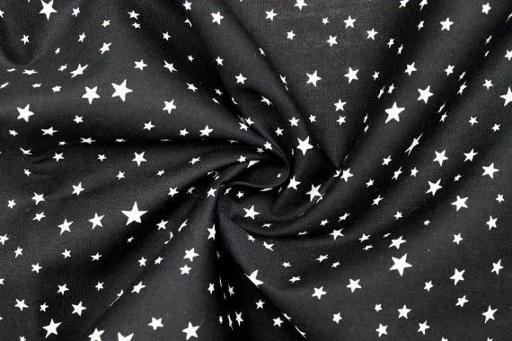 Tissu Popeline Coton Imprimé Etoiles Noir -Au Mètre