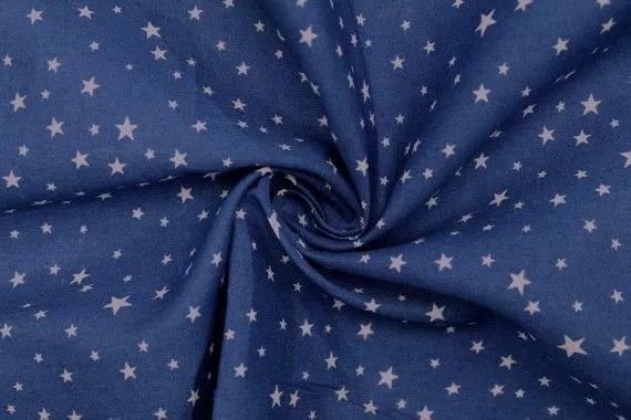 Tissu Popeline Coton Imprimé Etoiles Bleu -Au Mètre