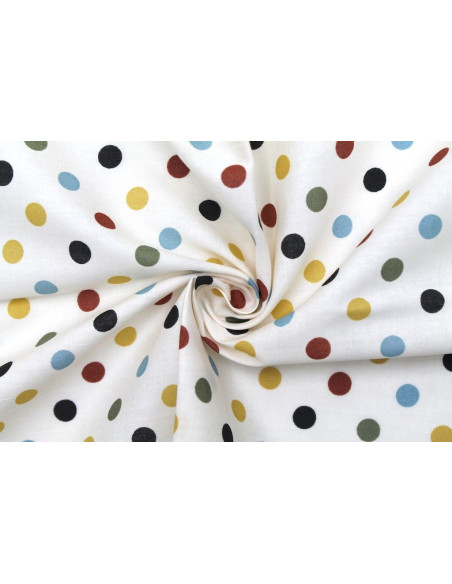 Tissu Popeline Coton Blanc Imprimé Pois -Au Mètre