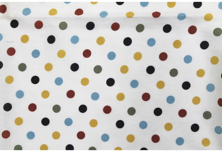 Tissu Popeline Coton Blanc Imprimé Pois -Au Mètre