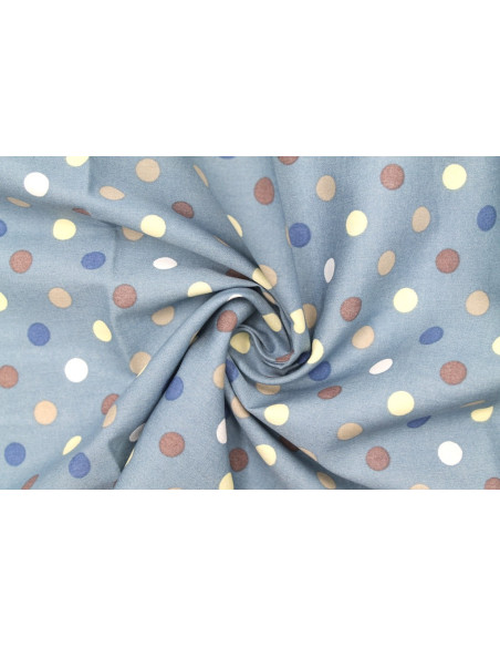 Tissu Popeline Coton Bleu Imprimé Pois -Au Mètre