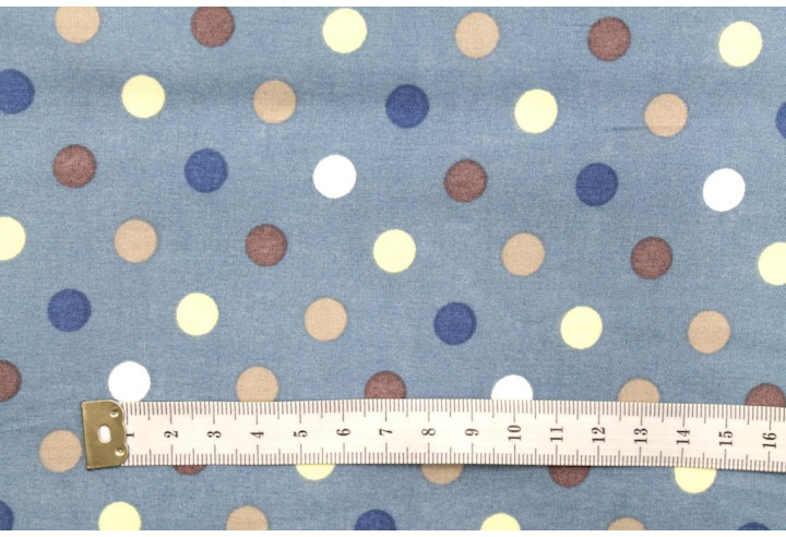 Tissu Popeline Coton Bleu Imprimé Pois -Au Mètre