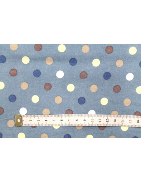 Tissu Popeline Coton Bleu Imprimé Pois -Au Mètre